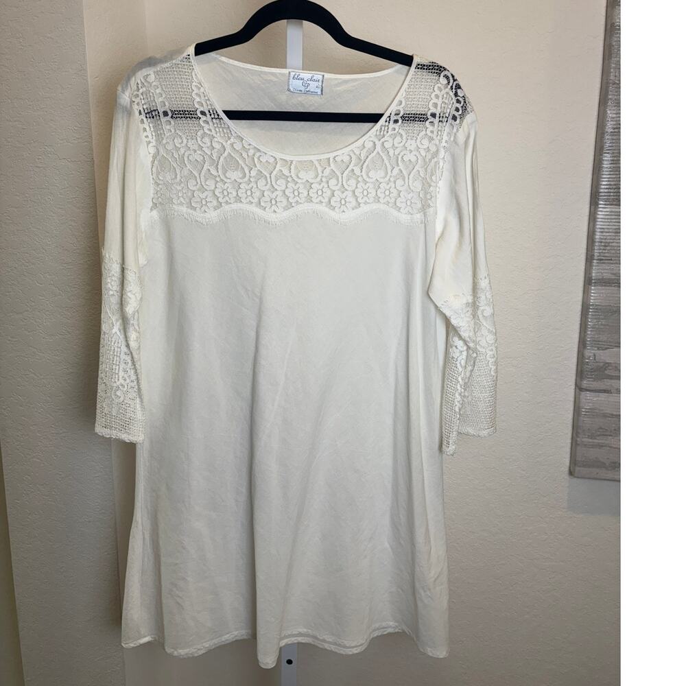 Claire Pettibone Bleu Clair White Cotton Lace Feminine Romantic Nightgown Large